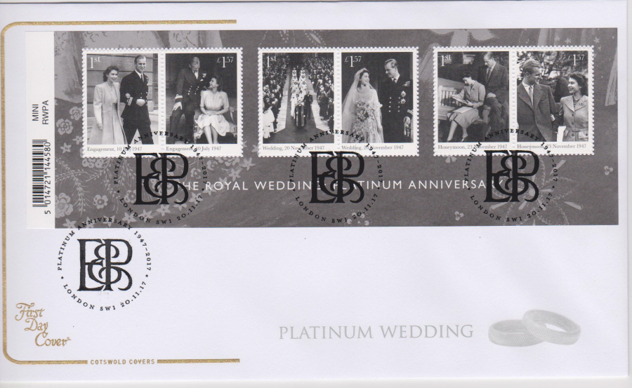 2017 The Royal Wedding Platinum Anniversary COTSWOLD MS FDC - London SWI (E&P) Postmark